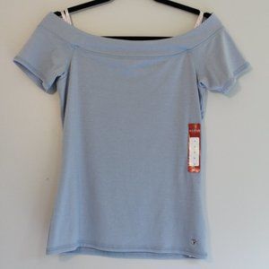 Guess off-the-shoulder baby blue women's top NWT